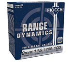 Fiocchi Ammunit 102228 Fiocchi 9ARD100 Range Dynamics 9mm Luger 115 GR Full Metal Jacket 100 Bx/ 10 Cs