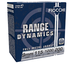Fiocchi Ammunit 102229 Fiocchi 9ARD Range Dynamics  9mm Luger 115 gr Full Metal Jacket (FMJ) 200 Bx/ 5
