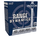 Fiocchi Ammunit 102231 Fiocchi 45ARD100 Range Dynamics  45 ACP 230 gr Full Metal Jacket (FMJ) 100 Bx/ 5