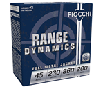 Fiocchi Ammunit 103456 Fiocchi 45ARD Range Dynamics  45 ACP 230 gr Full Metal Jacket (FMJ) 200 Bx/ 3 Cs