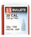 Hornady Mfg Co 107654 Hornady 30196 FMJ Rifle 30 Cal .308 125 gr Full Metal Jacket (FMJ) 100 Per Box