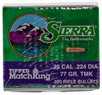 Sierra Bullets 110776 Sierra 7177C Tipped MatchKing  .22 Cal .224 77 gr Tipped MatchKing 500 Per Box