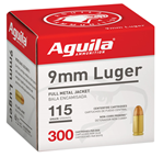 Aguila Ammuniti 114933 Aguila 1E097700 9mm Luger  115 gr Full Metal Jacket (FMJ) 300 Bx