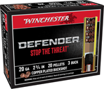 Winchester Ammu 132174 Winchester Ammo SB203PD Defender Copper 20 Gauge 2.75" 20 Pellets 3 Buck Shot 10