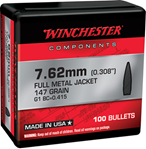 Winchester Ammu 133803 Winchester Ammo WB762M147X Centerfire Rifle Reloading 7.62mm .308 147 gr Full Me