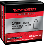 Winchester Ammu 133824 Winchester Ammo  Centerfire Handgun Reloading 9mm .355 124 gr Full Metal Jacket