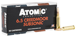 137392 Atomic Ammunition 00482 Rifle Subsonic 6.5 Creedmoor 129 gr Jacketed Hollow Poin