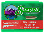 Sierra Bullets 25823 Sierra 1510 Varminter  6mm .243 75 gr Hollow Point (HP) 100 Per Box
