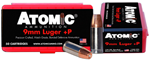 Atomic Ammuniti 26080 Atomic 00409 Pistol  9mm Luger +P 124 gr Bonded Match Hollow Point 50 Bx/ 10 Cs