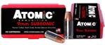 Atomic Ammuniti 26138 Atomic 00438 Pistol Subsonic 9mm Luger +P 147 gr Bonded Match Hollow Point 50 Bx