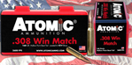 Atomic Ammuniti 26151 Atomic 00460 Rifle  308 Win 168 gr Tipped MatchKing 20 Bx/ 10 Cs