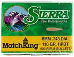 Sierra Bullets 30557 Sierra 1575C MatchKing  6mm .243 110 gr Hollow Point Boat-Tail (HPBT) 500 Per Bo