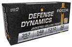 Fiocchi Ammunit 34028 Fiocchi 357E Defense Dynamics  357 Mag 148 gr Jacketed Hollow Point (JHP) 50 Bx/