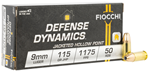 Fiocchi Ammunit 55839 Fiocchi 9APHP Defense Dynamics  9mm Luger 115 gr Jacketed Hollow Point (JHP) 50