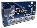 Fiocchi Ammunit 63045 Fiocchi 222HVA Field Dynamics  222 Rem 50 gr V-Max 20 Bx/ 10 Cs