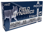 Fiocchi Ammunit 63049 Fiocchi 22250HVD V-Max 22-250 Remington V-Max 55 GR 20Box/10Case
