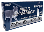 Fiocchi Ammunit 63360 Fiocchi 22250B PSP 22-250 Remington Pointed Soft Point 55 GR 20Box/10Case