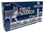 Fiocchi Ammunit 98256 Fiocchi 22250HVB Field Dynamics  22-250 Rem 40 gr V-Max Polymer Tip 20 Bx/ 10 Cs