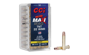 Cci/speer  CCI 0063 Maxi-Mag TNT 22 WMR 30 gr Jacketed Hollow Point (JHP) 50 Bx/ 40 Cs