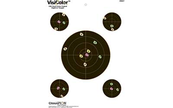 Champion Traps VISICOLOR Champion Targets 45827 VisiColor Sight-In 5-Bullseye Self-Adhesive Pistol/Rifle