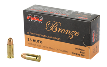 Pmc BRONZE PMC 25A Bronze  25 ACP 50 gr Full Metal Jacket (FMJ) 50 Bx/ 20 Cs