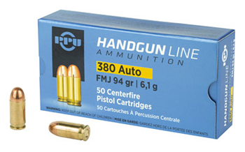 PRVI Partizan PISTOL PPU PPH380AF Handgun  380 ACP 94 gr Full Metal Jacket (FMJ) 50 Bx/ 20 Cs
