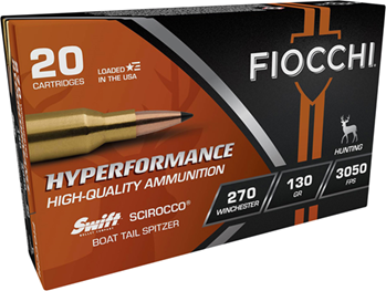 Fiocchi Ammunit 102218 Fiocchi 270SCA Hyperformance  270 Win 130 gr Scirocco II 20 Bx/ 10 Cs