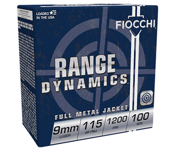 Fiocchi Ammunit 102228 Fiocchi 9ARD100 Range Dynamics 9mm Luger 115 GR Full Metal Jacket 100 Bx/ 10 Cs