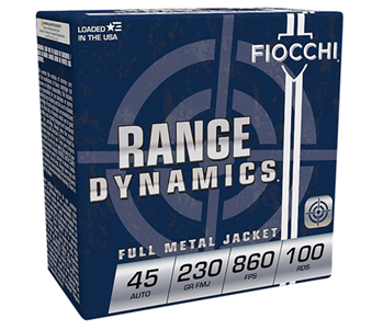Fiocchi Ammunit 102231 Fiocchi 45ARD100 Range Dynamics  45 ACP 230 gr Full Metal Jacket (FMJ) 100 Bx/ 5