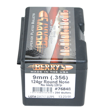 Berrys Manufact 103216 Berrys 76848 Superior Pistol  9mm .356 124 GR Round Nose 250 Per Box
