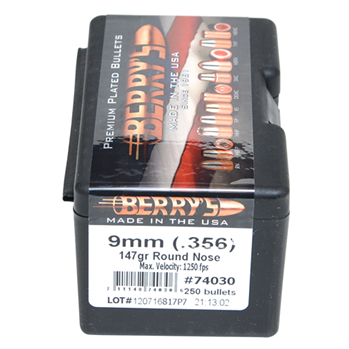 Berrys Manufact 103218 Berrys 74030 Superior Pistol  9mm .356 147 GR Round Nose 250 Per Box