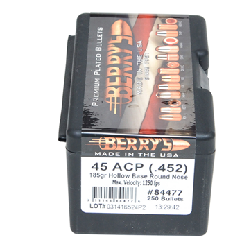 Berrys Manufact 103224 Berrys 84477 Superior Pistol  45 Cal .452 185 GR Hollow Base Round Nose 250 Per