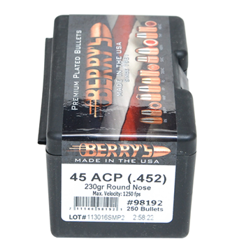 Berrys Manufact 103225 Berrys 98192 Superior Pistol  45 Cal .452 230 GR Round Nose 250 Per Box