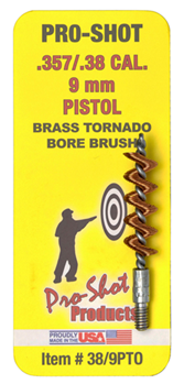 Pro-shot Produc 106385 Pro-Shot 389PTO Tornado Bore Brush 9mm/38 Cal Pistol Firearm 8-32" Thread Brass