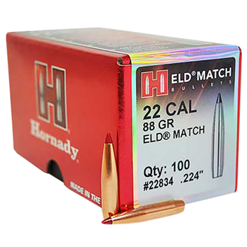Hornady Mfg Co 107652 Hornady 22834 ELD Match  .22 Cal .224 88 gr Extremely Low Drag-Match 100 Per Box