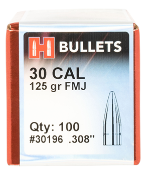 Hornady Mfg Co 107654 Hornady 30196 FMJ Rifle 30 Cal .308 125 gr Full Metal Jacket (FMJ) 100 Per Box