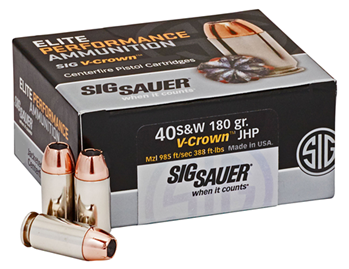 108719 Sig Sauer E40SW250 Elite V-Crown  40 S&W 180 gr Jacketed Hollow Point (JHP) 50 B