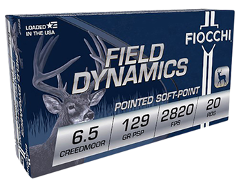Fiocchi Ammunit 109295 Fiocchi 65CMB Field Dynamics  6.5 Creedmoor 129 gr Pointed Soft Point (PSP) 20 B