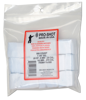 Pro-shot Produc 109346 Pro-Shot 11/8-500 Cleaning Patches  .22-.270 Cal 1.125" Sq Cotton Flannel 500 Pe