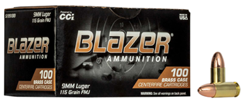 Cci/speer CCI109599 CCI 51991BB Blazer Brass 9mm Luger 115 gr Full Metal Jacket (FMJ) 100 Bx/ 5 Cs