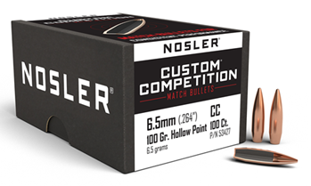 110651 Nosler 53427 Custom Competition  6.5 Creedmoor .264 100 gr Hollow Point Boat-Tai
