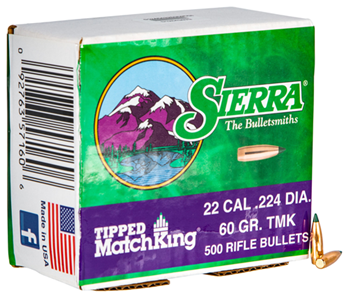 Sierra Bullets 110772 Sierra 7160C Tipped MatchKing  .22 Cal .224 60 gr Tipped MatchKing 500 Per Box