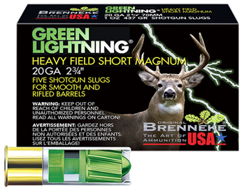 Brenneke Usa 112800 Brenneke SL202HFSGL Green Lightning  20 Gauge 2.75" Slug 1 oz 5 Bx/ 50 Cs