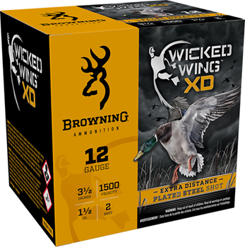 Browning Ammuni 116344 Browning Ammo B193411242 BXD Steel Waterfowl 12 Gauge 3.5" 1 1/2 oz 2 Shot 25 Bx