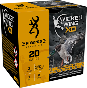 Browning Ammuni 116349 Browning Ammo B193412032 BXD Steel Waterfowl 20 Gauge 3" 1 oz 2 Shot 25 Bx/ 10 C