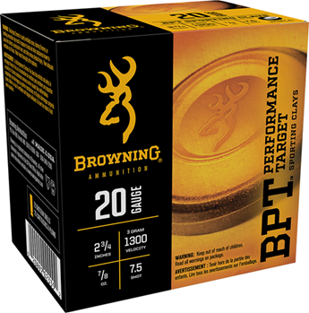 Browning Ammuni 116360 Browning Ammo B193632027 BPT  20 Gauge 2.75" 7/8 oz 7.5 Shot 25 Bx/ 10 Cs