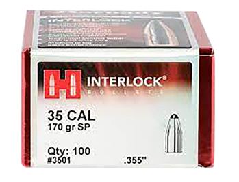 Hornady Mfg Co 119074 Hornady 3501 InterLock  35 Cal .355 170 gr Spire Point (SP) 100 Per Box