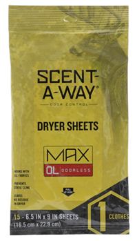 Hunters Special 119997 Scent-A-Way 07707 Max Dryer Sheets Odor Eliminator Odorless 15 Per Pkg
