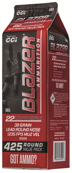 Cci/speer CCI10026 CCI 10026 Blazer  22 LR 38 gr Lead Round Nose (LRN) 425 Bx/ 8 Cs