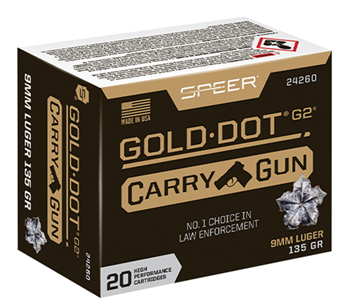 Cci/speer 120682 Speer Ammo 24260 Gold Dot Carry Gun 9mm Luger 135 gr G2 20 Bx/ 10 Cs